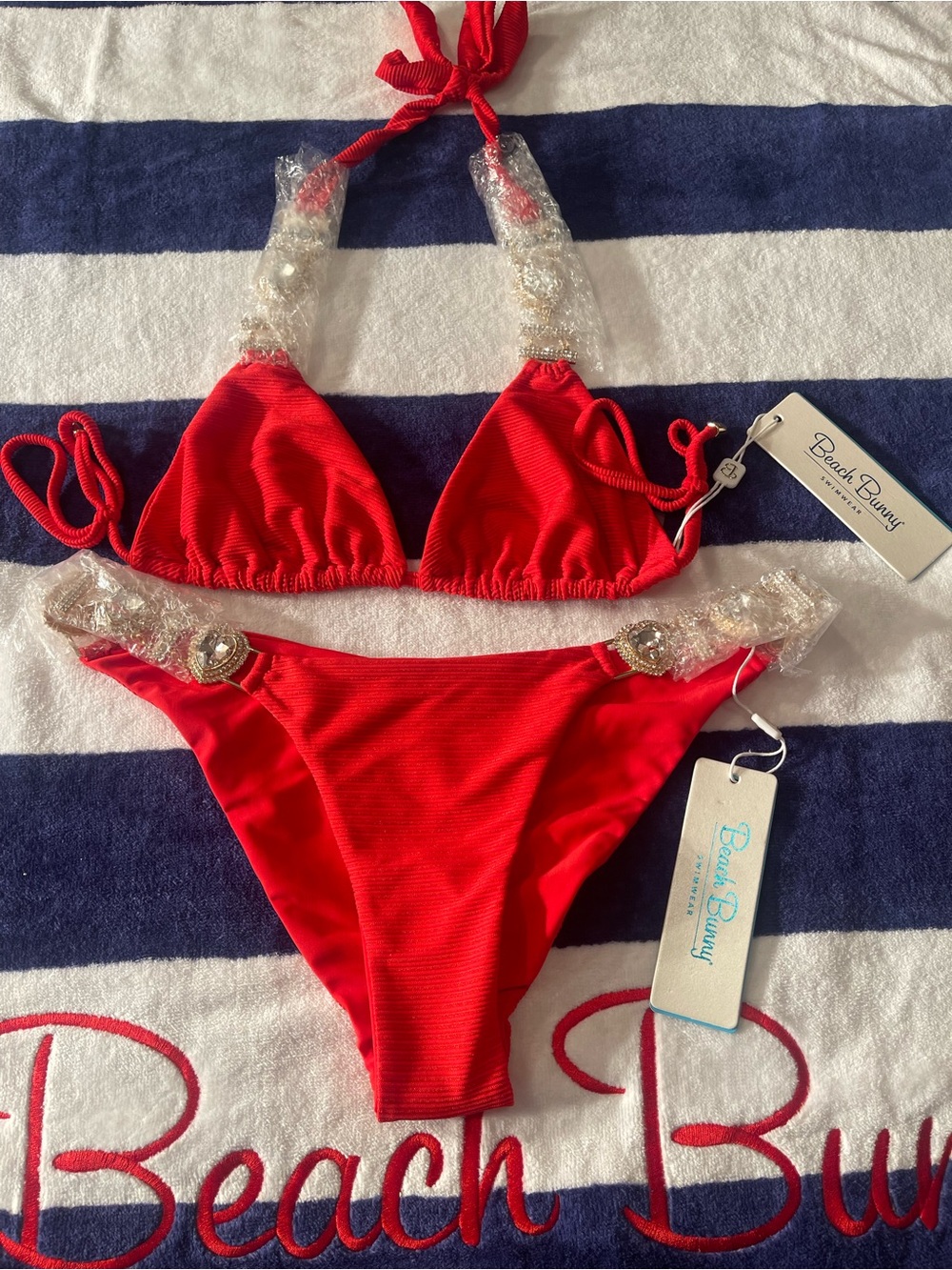 NWT beach bunny bikini Jazmine Love ❤️ red beautiful XL top/L bottoms - Picture 10 of 14